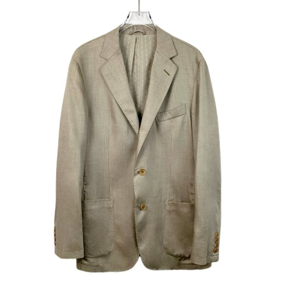 H12051 Ermengegildo Zegna Khaki Cashmere Lapel Long Sleeve Suit Jacket 50 L Size